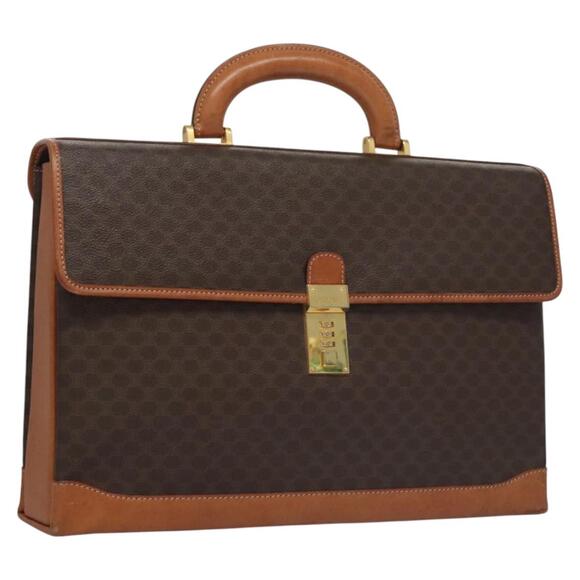 CELINE Macadam Canvas Business Bag Pvc Leather Brown Gold - Picture 1 of 16